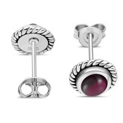 Medium Oval Garnet Stud Silver Earrings, e335